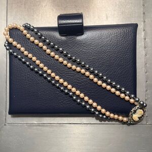 Vintage Pearls Double-Strand Faux Pearl Necklace w/Cameo Centerpiece